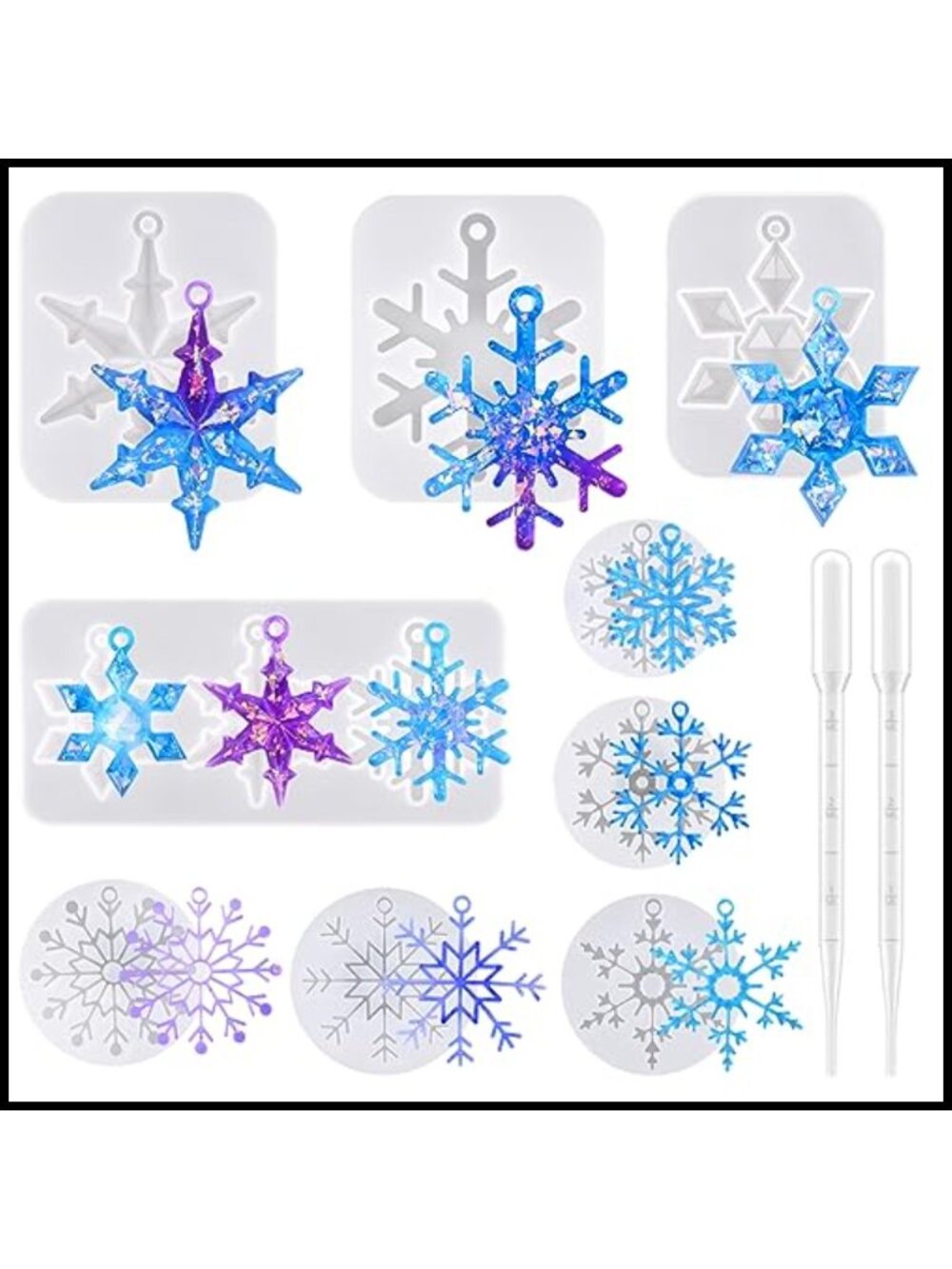 Silicone Snowflake Resin Molds 9pc Christmas Casting Craft DIY Jewelry